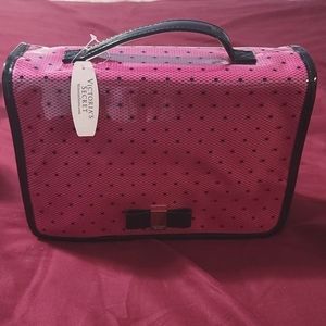 Victoria's secret hot pink polka dot plastic covered  brand new makeup travel